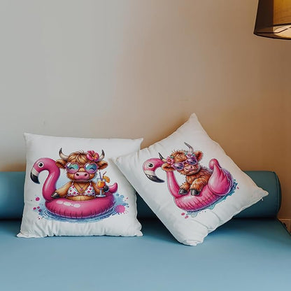Hot Pink Summer Cow Pillow Covers 18x18 Set of 2, Cow Room Decor, Coastal Beachy Trendy Aesthetic Cute Fluffy Cows Decorative Throw Pillow Covers for Home Bedroom Living Room