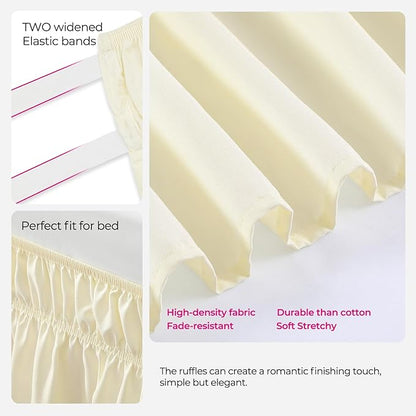 RIMELA Butter Yellow Bed Skirt Queen Size 15 Inch Drop, Elastic Bed Skirting for Bed Base and Frame, Bedding Dust Ruffle Easy to Install, Lightweight Comforter Set with Wrap Around Adjustable Bedskirt