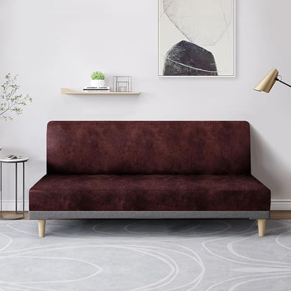molasofa Leather Like Stretch Futon Slipcover Armless Futon Bed Sofa Cover Furniture Protector with Elastic Bottom, Soft and Washable Futon Cover for Sofa Bed Stay in Place（Medium，Red）