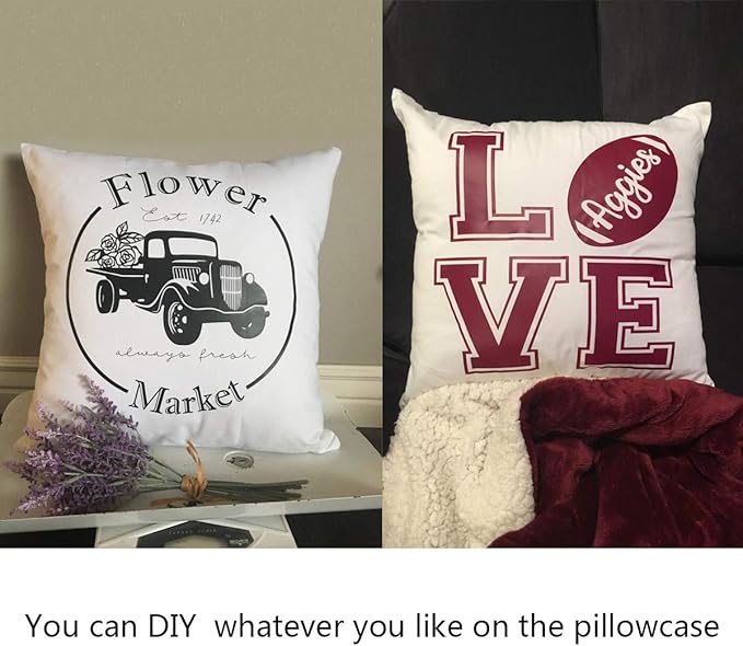 Thmyo 4-Pack 100% Cotton Comfortable Solid Decorative Throw Pillow Case Square Cushion Cover Pillowcase Sublimation Blank Pillow Covers Christmas DIY Throw Pillowcase (18x18inch/45x45cm,White)