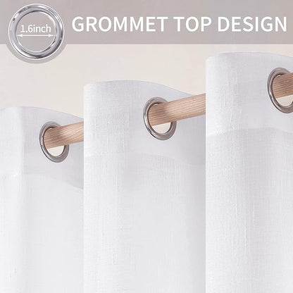 MIULEE 2 Panels 84 Inch Farmhouse Linen Sheer Window Curtains - Elegant Solid White Drapes With Grommet Top - Linen Textured Voile for Bedroom Living Room (52 X 84 Inch)