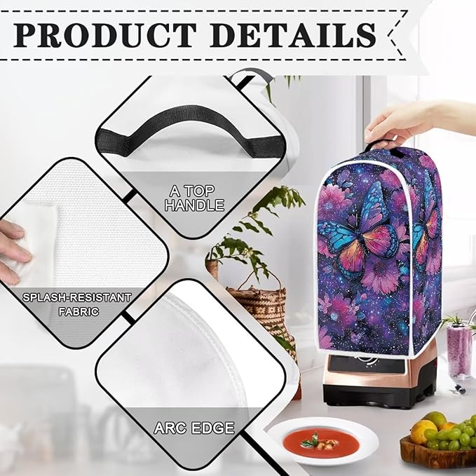 Talayituse Butterfly Galaxy Flower Print Blender Dust Cover, Fingerprint Protection Cover for Stand Mixer or Coffee Machine, Home Kitchen Appliance Covers for Stain Dust Resistant Supplies