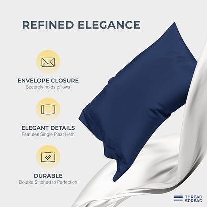 THREAD SPREAD 100% Egyptian Cotton California King Size Sheets - 1500 Thread Count, Cooling Sateen, Navy Blue