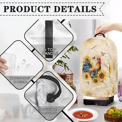 Sunflower Rooster Blender Cover Kitchen Blender Dust Covers with Drawstring Food Processor Dust Covers Stand Mixer Case Coffee Maker Appliance Cover for Home Kitchen Indoor