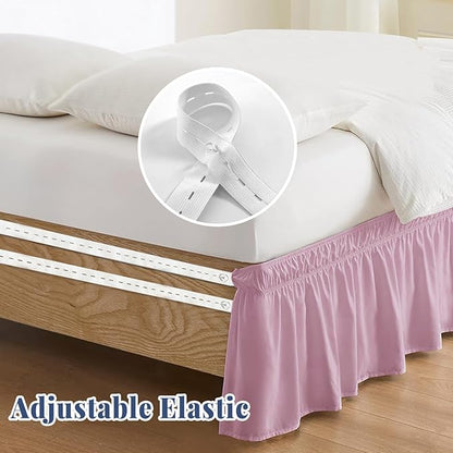 Full Bed Skirt, Elastic Wrap Around Bed Skirt Full Size, Bed Skirts for Adjustable Bed, Easy Fit with 14" Drop Length Tailored Drop Dust Ruffle (Pink)