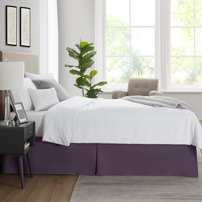 Nestl Dark Purple Full XL Bed Skirt - Full XL Size Bed Skirt 14 Inch Drop - Brushed Microfiber Bed Skirts - Hotel Quality Pleated Bed Skirt - Shrinkage & Fade Resistant