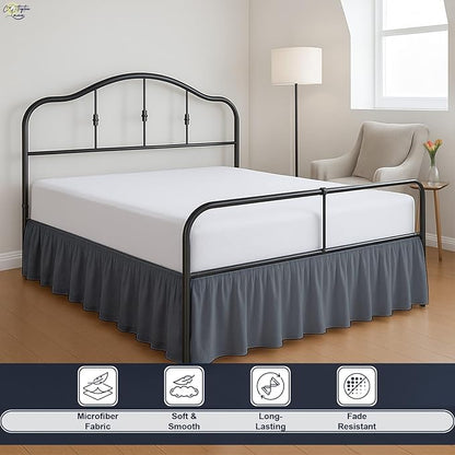 Cottington Lane Ruffled Bed Skirt Queen Size with Split Corner, Brushed Microfiber Hotel Quality Dark Grey Dust Ruffle, 24 Inch Drop Gathered Bedskirt, Soft and Stylish, Shrinkage and Fade Resistant