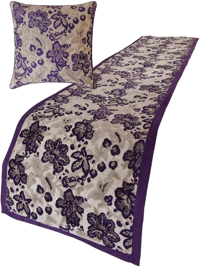 The HomeCentric King/Queen/Twin Purple Decorative King 90"x18" Bed Runner Without Pillow Cover, Floral, Velvet Bed Scarf on Velvet Fabric - Plum Petal