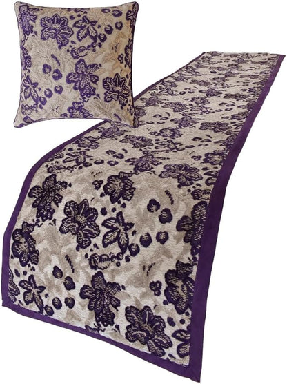 The HomeCentric King/Queen/Twin Purple Designer Twin 53"x18" Bed Runner with 2 Pillow Cover, Floral, Velvet Bed Scarf on Velvet Fabric - Plum Petal