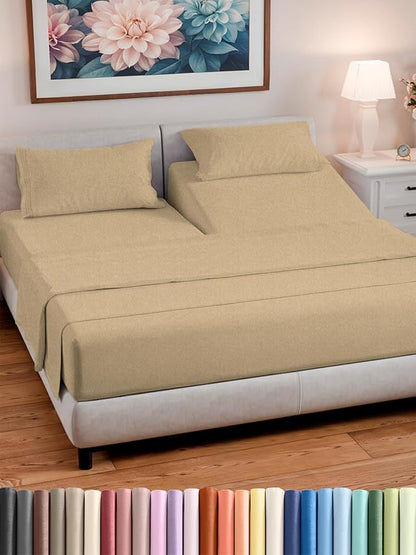 Split Head King Sheet Set – 4 Piece Flex Split Top King Sheets for Adjustable Beds - Fits 14” to 16" Mattress w/ Deep Pockets - Breathable & Cooling - Luxury Bedding and Wrinkle Free - Heathered Tan