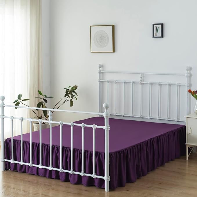 Bed Skirt Queen Size Ruffled Bed Skirt with Split Corners, 14 Inch Drop Dust Ruffle Bed Skirt with Platform, Grape, 14'' Queen
