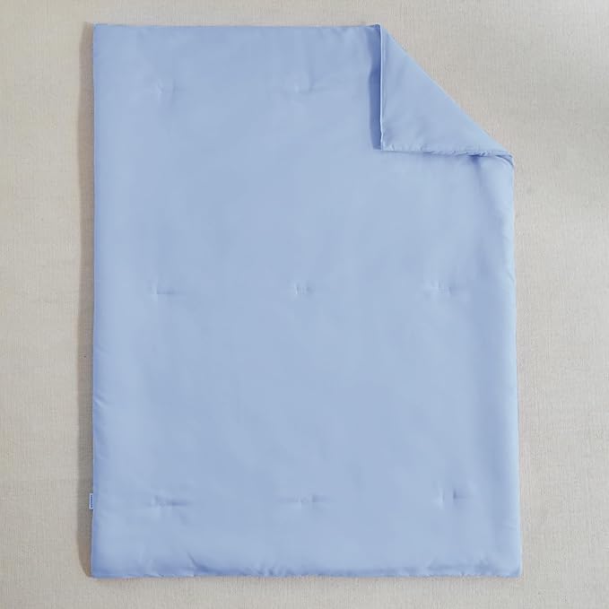 Toddler Bedding Set - 5 Piece Soft and Breathable Toddler Bed Set for Boys and Girls, Includes Quilted Comforter, Fitted Sheet, Flat Top Sheet, Standard Pillowcase and Toddler Pillowcase, Light Blue