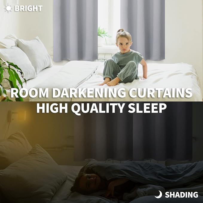 BGment Rod Pocket Room Darkening Curtains for Bedroom - Thermal Insulated Blackout Curtain Drapes for Living Room, 52 x 63 Inch, 2 Panels, Light Grey