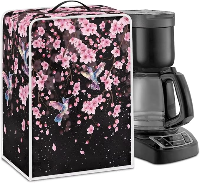 Coffee Maker Cover Hummingbird Cherry Blossom Coffee Maker Cover for Kitchen Counter Dust Protector