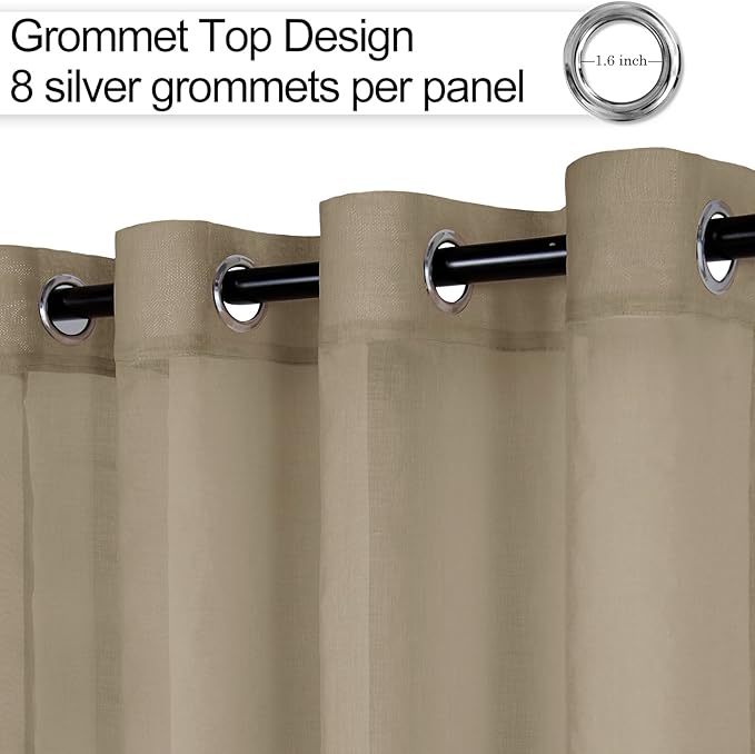 XWZO Camel Sheer Curtains Semi Transparent Voile Window Curtains, Lightweight Grommet Window Curtains for Bedroom, Living Room, Office, Nursery, 52 x 95 Inches Length, Set of 2 Panels