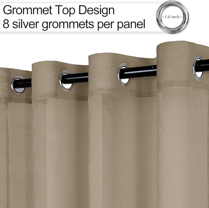 XWZO Camel Sheer Curtains Semi Transparent Voile Window Curtains, Lightweight Grommet Window Curtains for Bedroom, Living Room, Office, Nursery, 52 x 95 Inches Length, Set of 2 Panels