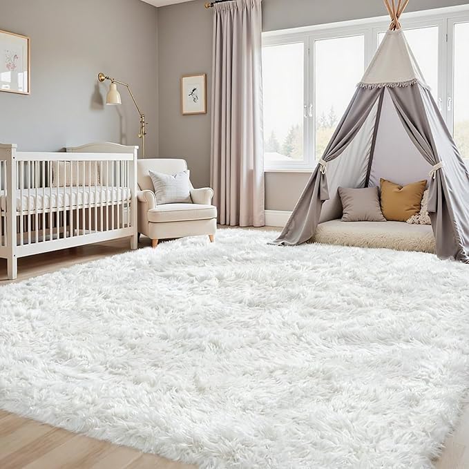 6x9 Area Rugs for Living Room Rug: Soft Fluffy Shag White Rugs for Bedroom, Non-Slip Large Fuzzy Plush Rug Indoor Floor Carpet for Nursery Kids Boys Girls Room, Dorms, Playroom, Modern Home Decor