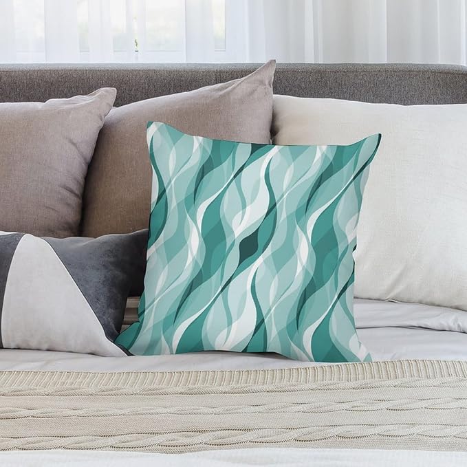 Teal Throw Pillow Covers Abstract Turquoise and Grey Striped Decorations for Bedroom Living Room Farmhouse Sofa Pillows Bed Couch 22x22 Inch