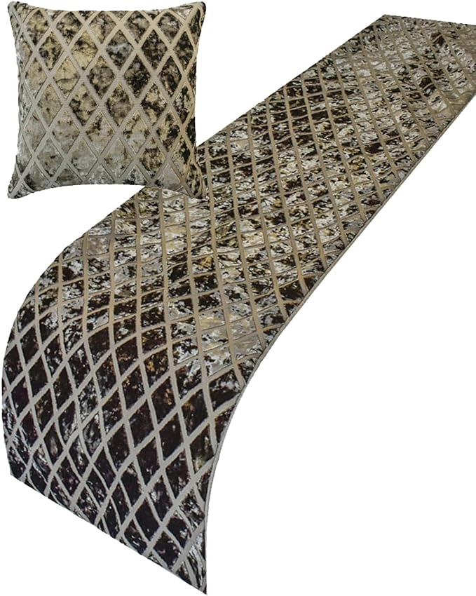 The HomeCentric King/Queen/Twin Grey Decorative Bed Runner King 90"x18" Bed Runner with One Pillow Cover, Diamond Pattern, Velvet Cut Bed Scarf on Velvet Fabric - Grey Velvet Verve
