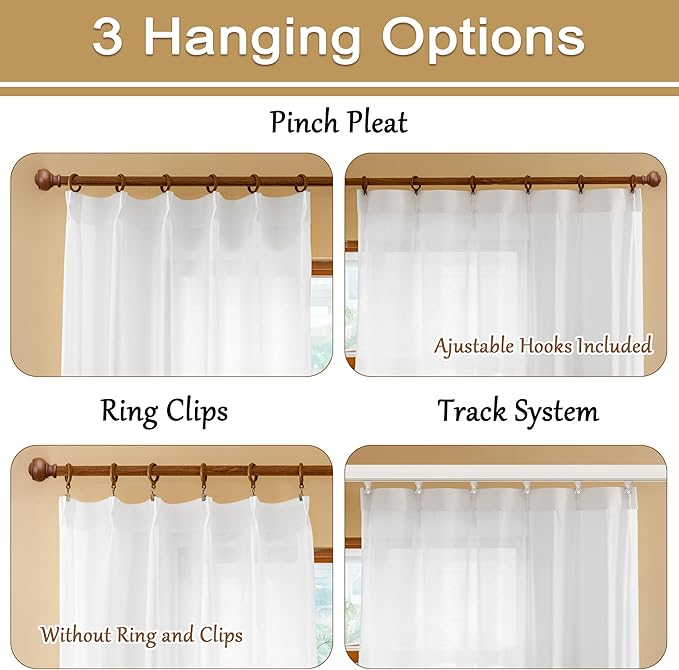 MAIHER 102 Inch White Sheer Curtains Pinch Pleated Drapes with Adjustable Hooks for Sliding Glass Door Soft Touch Privacy Light Filtering Voile Drapes 102 Inches Long, White, 42" W x 102" L, 2 Panels