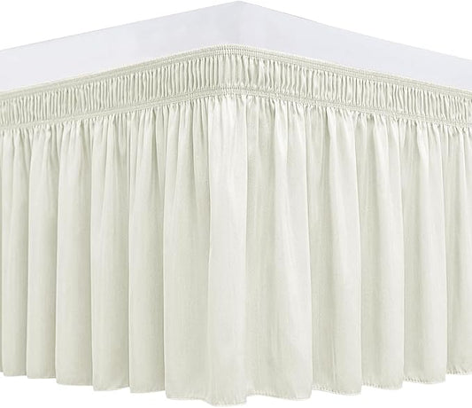 Biscaynebay Wrap Around Bed Skirts for Queen Beds 22" Long Drop, Ivory Adjustable Elastic Dust Ruffles Easy Fit Wrinkle Resistant Silky Luxurious Fabric Machine Washable