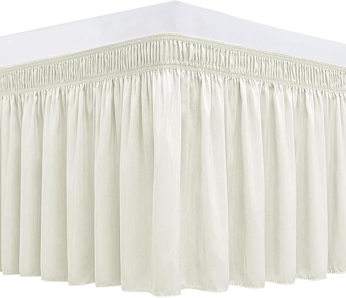 Biscaynebay Wrap Around Bed Skirts for King & Cal King Beds 14" Drop, Ivory Adjustable Elastic Dust Ruffles Easy Fit Wrinkle & Fade Resistant Silky Luxurious Fabric Solid Machine Washable
