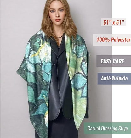 Artist Oil Painting Wraps 51"x51" Cashmere-Soft Art Pashmina Luxury Rolled Hem Women Large Travel Blanket Shawl