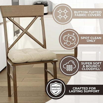 Klear Vu Gripper Overstuffed Universal Non-Slip Dining Chair Cushions for Kitchen Decor or Office Use, U-Shaped Skid-Proof Seat Pad, 17x17 Inches, 2 Count (Pack of 1), Linear Stone Tan