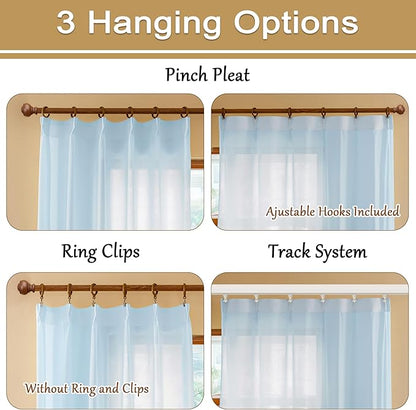 MAIHER Light Blue Pinch Pleat Curtains 96 Inches Long Sheer Curtain Panels Light Filtering Soft Touch Elegant Pleated Drapes with Adjustable Hooks for Living Room, Sky Blue, 42" W x 96" L, 2 Panels