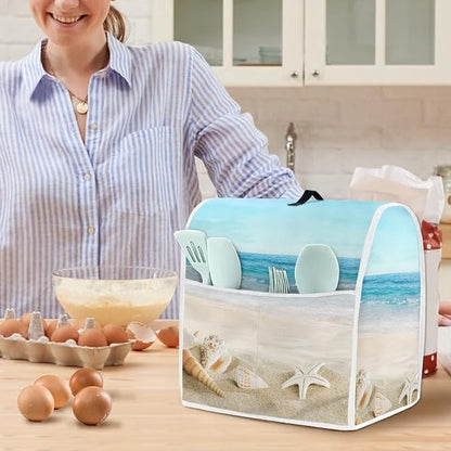 Fashion Mixer Covers Beach Print Indoor Kitchen Decorations, Polyester Dustproof Cover with Pockets for Stand Mixer, Compatible with Stand Mixer, L(6-8 qt)