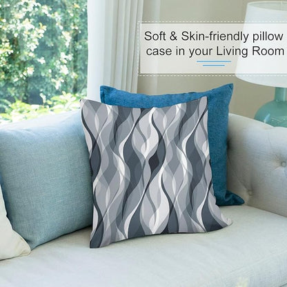 Blue Throw Pillow Covers Modern Abstract Blue and Grey Striped Decorations for Bedroom Living Room Farmhouse Sofa Pillows Bed Couch 12x12 Inch