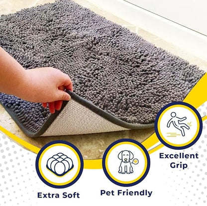 Muddy Mat® Original Dog Door Mat for Muddy Paws, Super Absorbent Microfiber, Non-Slip Washable Pet Rug, Quick Dry Chenille Entryway Carpet, Machine Washable Indoor Outdoor mat, Grey 24"x120"