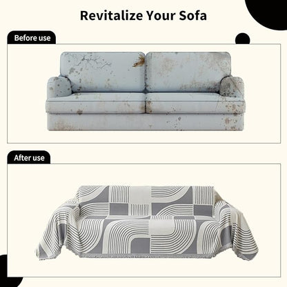 Boho Couch Cover Sofa Covers Washable, Chenille Couch Covers for 3 Cushion Couch Sofa Pet Friendly, Bohemian Sofa Slipcovers for Sectional Sofa, Loveseat, 2 3 4 Seater (91" x 150", Grey)