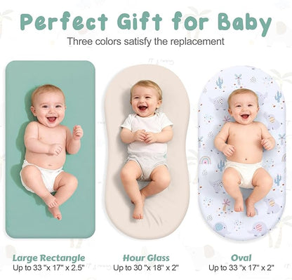 3 Pack Stretchy Bassinet Sheets - Universal Fit for Rectangle, Round, Oval, Hourglass Cradles & Moses Baskets - Soft Breathable Fitted Bassinet Sheets Set for Baby Boy Girl - Mint Green & Elephant