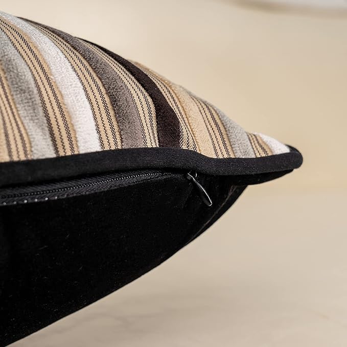 Yangest Black Striped Patchwork Throw Pillow Cover Gold Leather Cushion Cover Zippered Pillowcase for Sofa Couch Bedroom Living Room Home Decoration,18x18 Inch