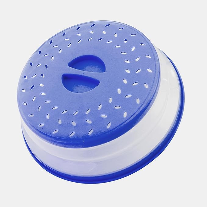 Collapsible Microwave Splatter Cover, 10.5 Inch, Dishwasher-safe, Microwave Plate Cover With Steam Vent，BPA-Free Silicone & Plastic (Purple blue)