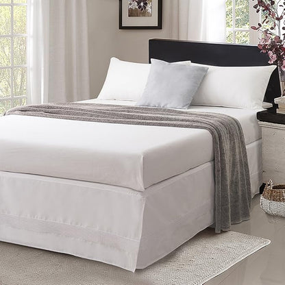 Valea Home Bed Skirt with Stitch on White Dust Ruffle with Split Corner, Durable Elegant Luxury Queen 14-inch Drop