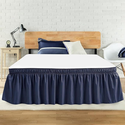 Twin Bed Skirt, Elastic Wrap Around Bed Skirt Twin Size, Bed Skirts for Adjustable Bed, Easy Fit with 18" Drop Length Tailored Drop Dust Ruffle (Navy)