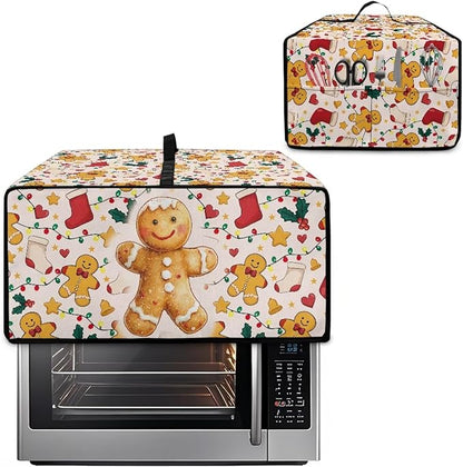 Countertop Convection Oven Cover Dust-Proof Toaster Oven Cover with Accessories Pockets, Countertop Convection Oven Protector, S, Gingerbread Man Christmas String Lights