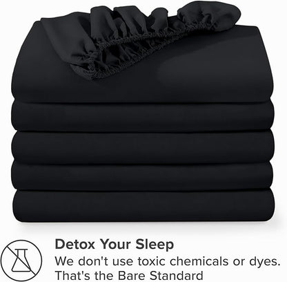 Bare Home 5-Pack Fitted Bottom Sheets Twin Extra Long - Premium 1800 Ultra-Soft Wrinkle Resistant Microfiber - Deep Pocket (Twin XL, Black)