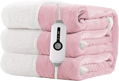 Electric Heated Blanket Full Size 72"x84" - Dual-Sided with Microplush & Sherpa Fabric, 4 Heat Settings & 10 Hours Auto Off, Machine Washable - Pale Pink