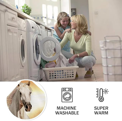 White Horse Throw Blanket for Couch, Super Soft Fuzzy Throws Warm Comfortable Plush Fleece Blanket, Fashion Decorative Flannel Fleece Blanket for All Season(50 x 60 in, White Horse& Sunset)