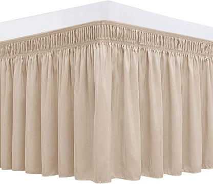 Biscaynebay Wrap Around Bed Skirts for Queen Beds 19" Long Drop, Sand Adjustable Elastic Dust Ruffles Easy Fit Wrinkle Resistant Silky Luxurious Fabric Machine Washable