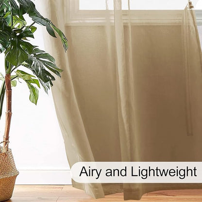 XWZO Camel Sheer Curtains Semi Transparent Voile Window Curtains, Lightweight Grommet Window Curtains for Bedroom, Living Room, Office, Nursery, 52 x 95 Inches Length, Set of 2 Panels