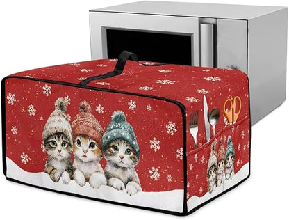 Toaster Oven Cover Dustproof Protective Countertop Convection Oven Cover with Side Pockets for Christmas Holiday Decorations, S, 14.5 x 18.5 x 9 Inches, Cat Snowflake Red