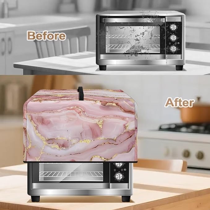 Microwave Oven Cover, Marble Dust Oil Proof Polyester Waterproof Fabric Cloth Machine Protector Decorative Kitchen Appliance Cover Washable Microwave Dust Covers, Pink