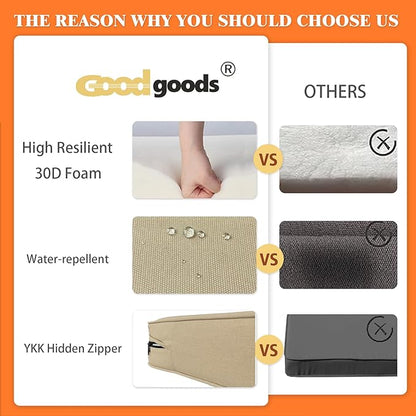 Goodgoods 22x24 inch Outdoor/Indoor Deep Seat Patio Cushions Set of 2 Resilient Foam Filling Water Repellent Stain-Resistant UV Resistant Weather Resistant Deep Seat Bottom Beige