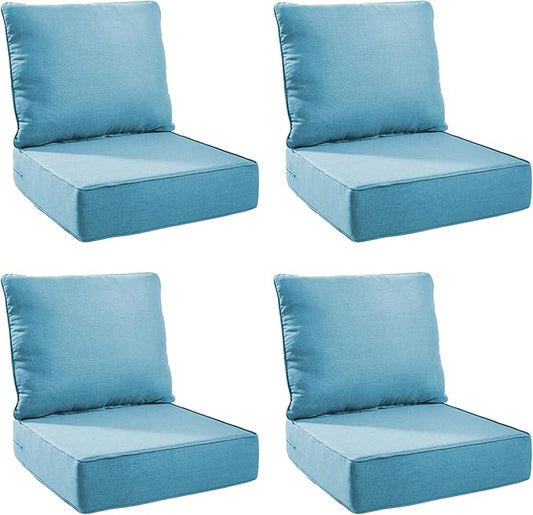 Outdoor Cushion Set for Furniture Patio Furniture, UV Resistant, Water Resistant - 6 Inch Thick Foam Garden Cushions– 24x24 Inch Patio Seat Covers for Chair/Sofa/Couch | Light Blue | 4-Pack |