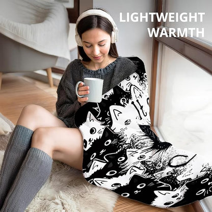 Funny Black Cat Blanket, It's Fine Everything is Fine Funny Throw Blankets for Home Bedroom Living Room Couch Bed Decor, Black Cat Mom Lovers Gifts for Women, 50x60 Inch