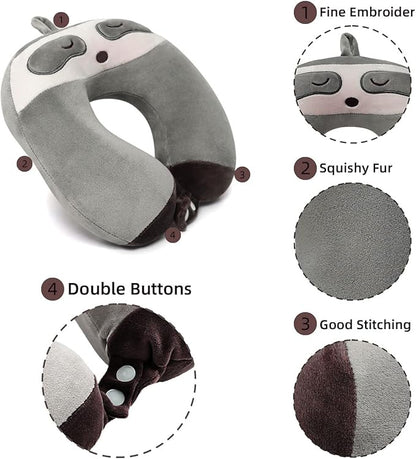 Niuniu Daddy Travel Neck Pillow - Pure Memory Foam Cervical Support Pillow for Sleeping on Airplane, Car, Train for Long Trips - Sloth Design for Kids Age 8+, Teens, Adults, Boys, Girls